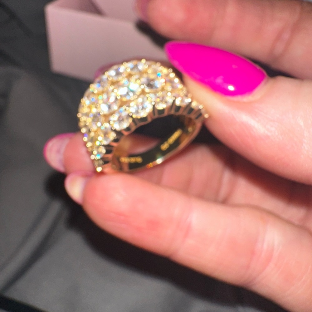 Diamonique Gold and Sparkling Stone Ring - STERLING SILVER 925